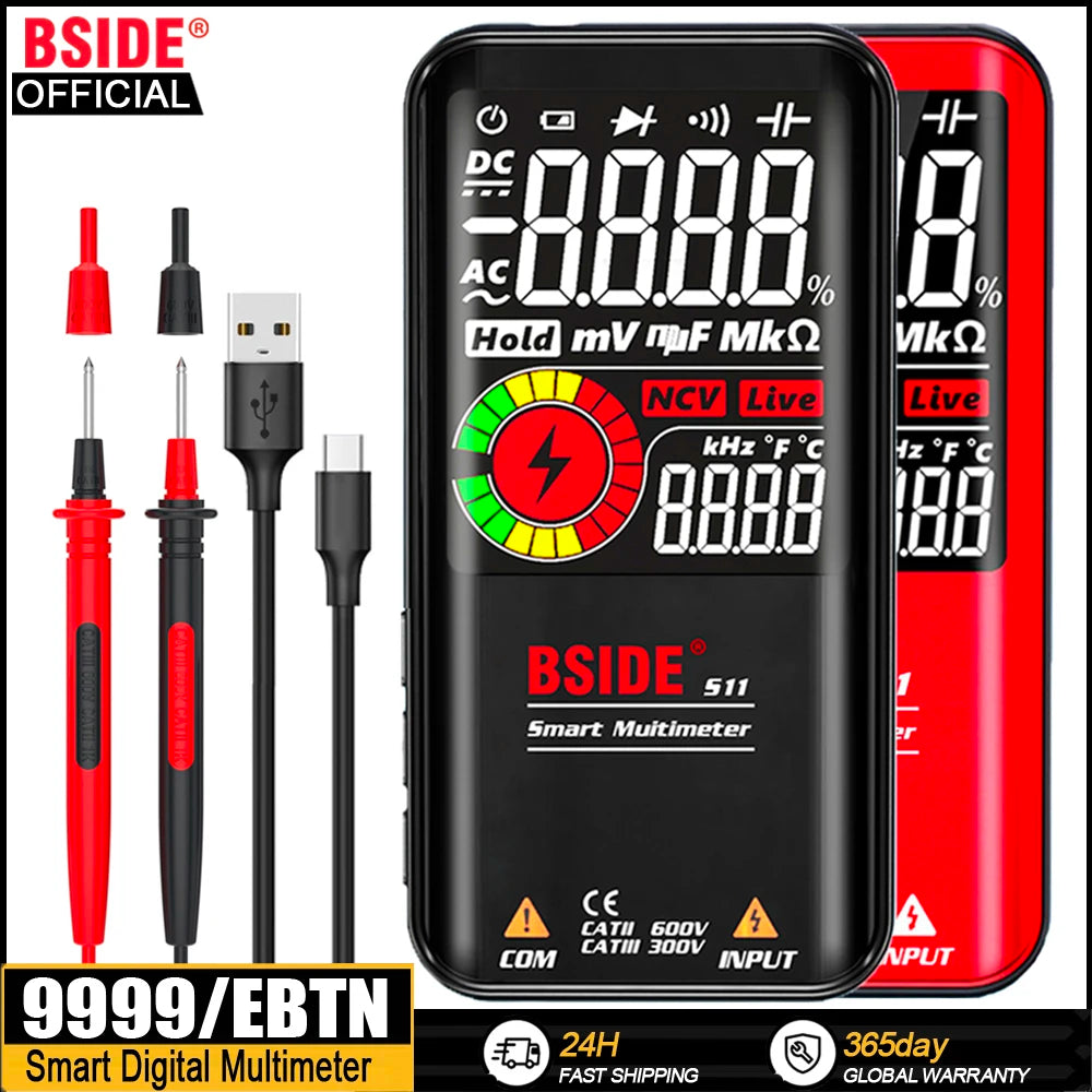 Digital Multimeter Smart Electrician Tester USB Charge T-RMS DC AC Voltage Capacitance Ohm Hz NCV Professional Multitester