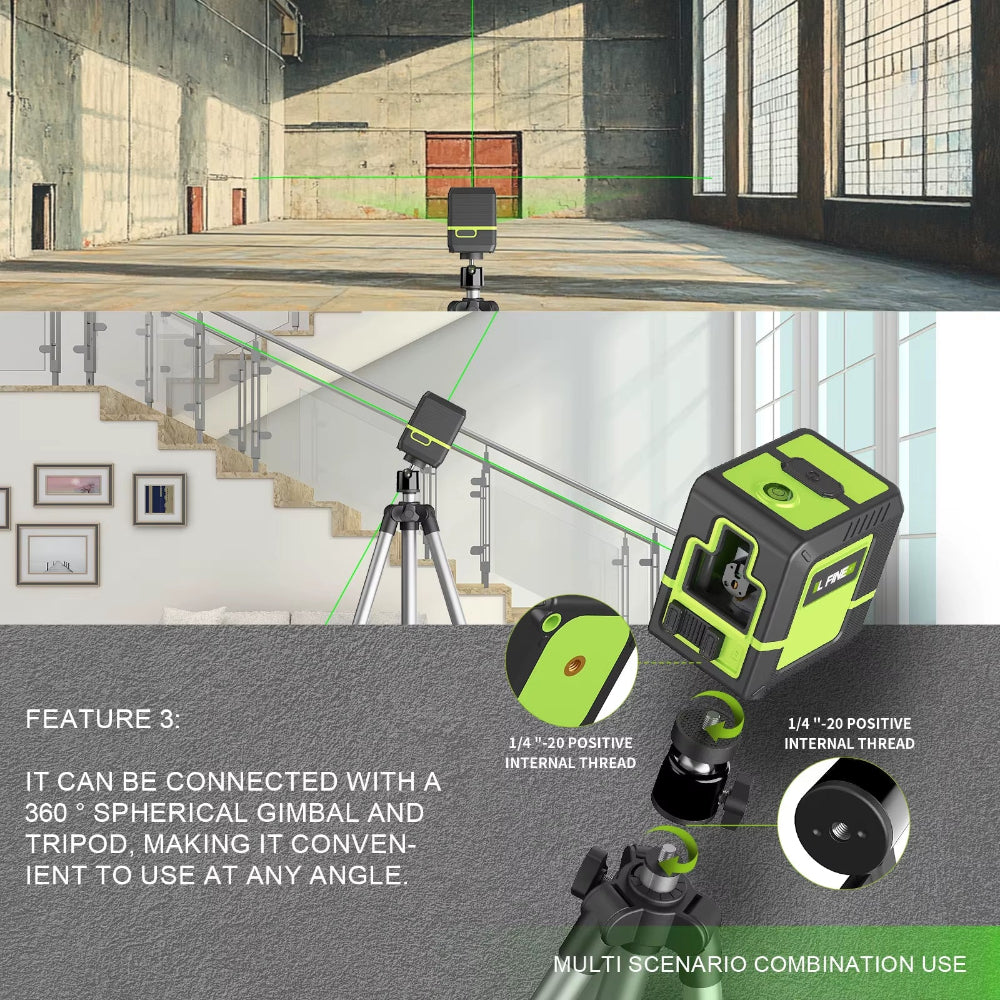 Laser Level 2 Lines Cross Green Level Laser Horizontal Vertical Nivel Laser Automatic 360°Self-Leveling Laser Level Tools