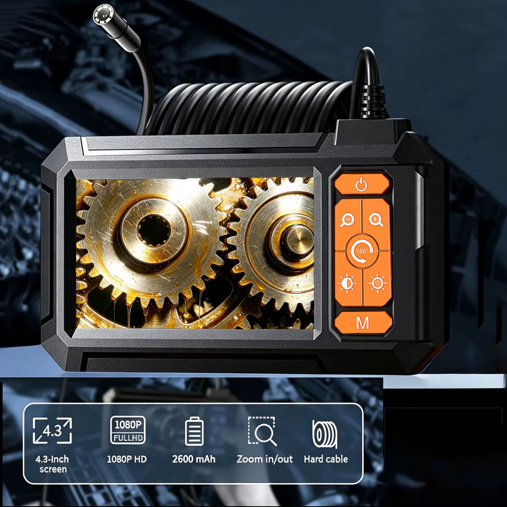 Industrial Endoscope Camera with 4.3 Inch Screen HD 1080P USB 8Mm Lens 8MM LED Lights Waterproof Car Pipe Inspection Borescope