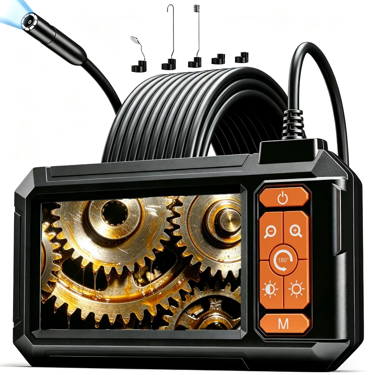 Industrial Endoscope Camera with 4.3 Inch Screen HD 1080P USB 8Mm Lens 8MM LED Lights Waterproof Car Pipe Inspection Borescope