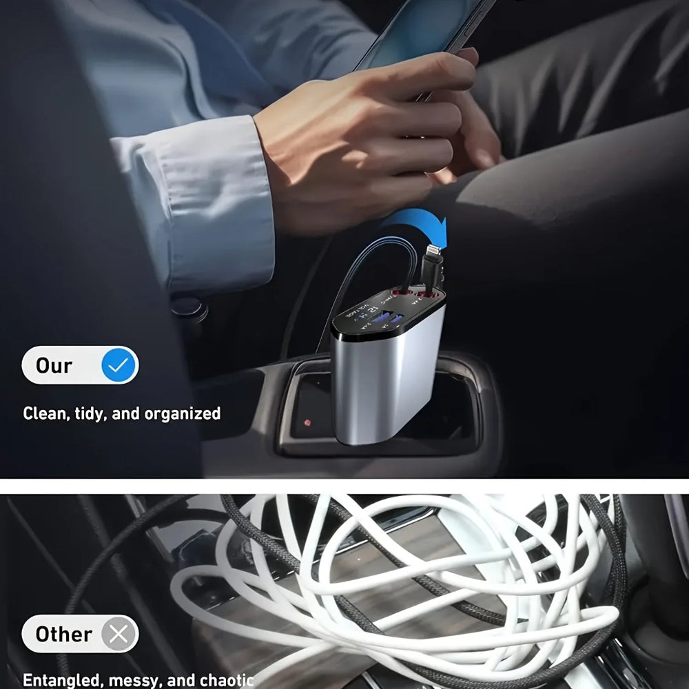 Retractable Car Charger 4 in 1 Fast Car Phone Charger 120W with USB Type C Cable