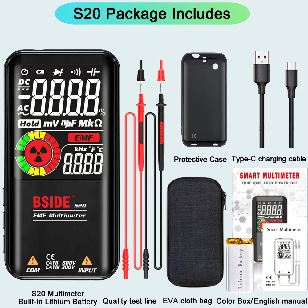 Digital Multimeter Smart Electrician Tester USB Charge T-RMS DC AC Voltage Capacitance Ohm Hz NCV Professional Multitester