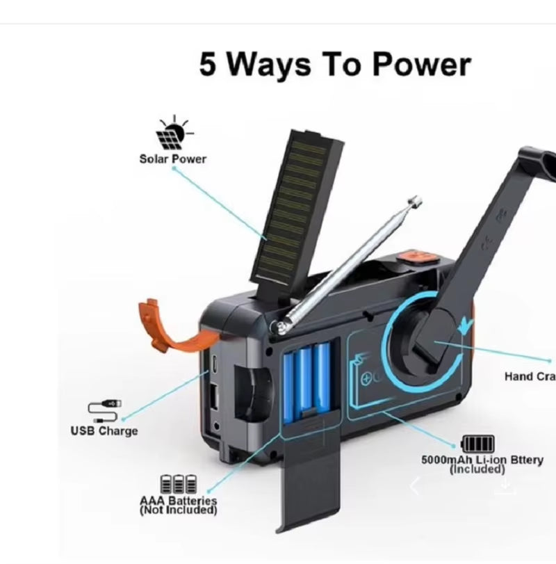 DAB376BT Crank Radio DAB+FM BT Emergency Radio with 5000 Mah Battery Solar with Alarm Clock Hand Crank Blackout Emergency Use