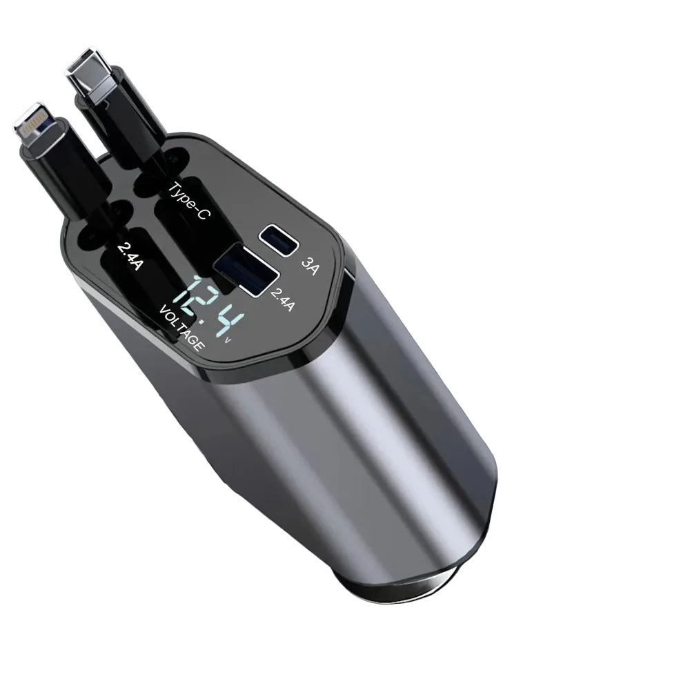 Retractable Car Charger 4 in 1 Fast Car Phone Charger 120W with USB Type C Cable