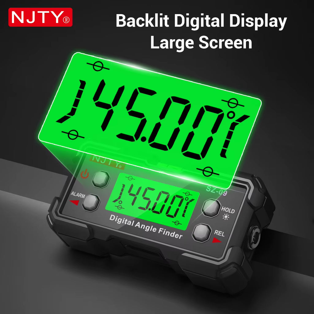 SZ-09 Digital Angle Finder Gauge with Dual Lasers, Magnetic Base, Backlit Flip Screen, USB-C, Relative Mode for DIY