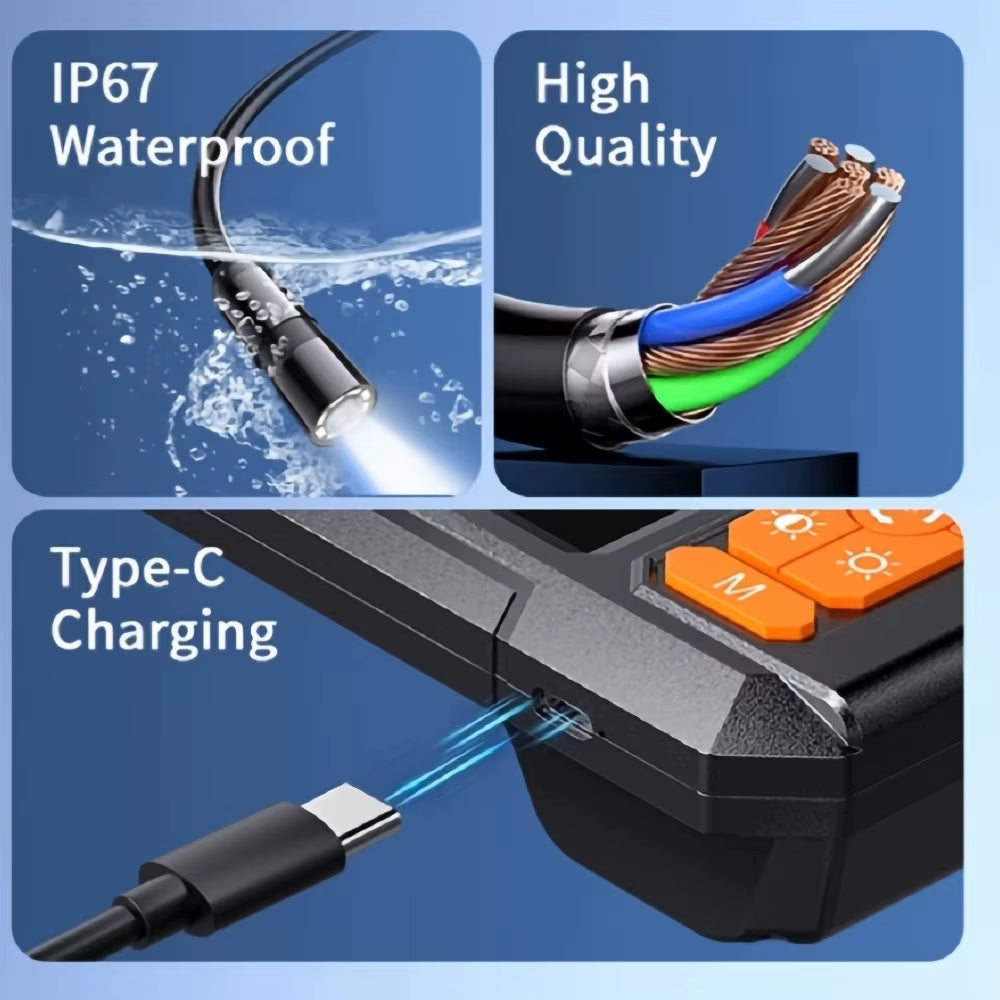 Industrial Endoscope Camera with 4.3 Inch Screen HD 1080P USB 8Mm Lens 8MM LED Lights Waterproof Car Pipe Inspection Borescope