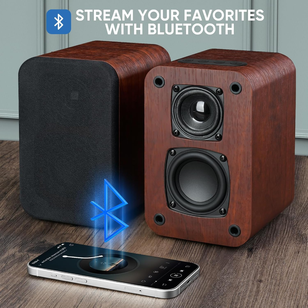 40W Powered Bluetooth Bookshelf Speakers – Premium Stereo Sound for TV, Turntable & PC