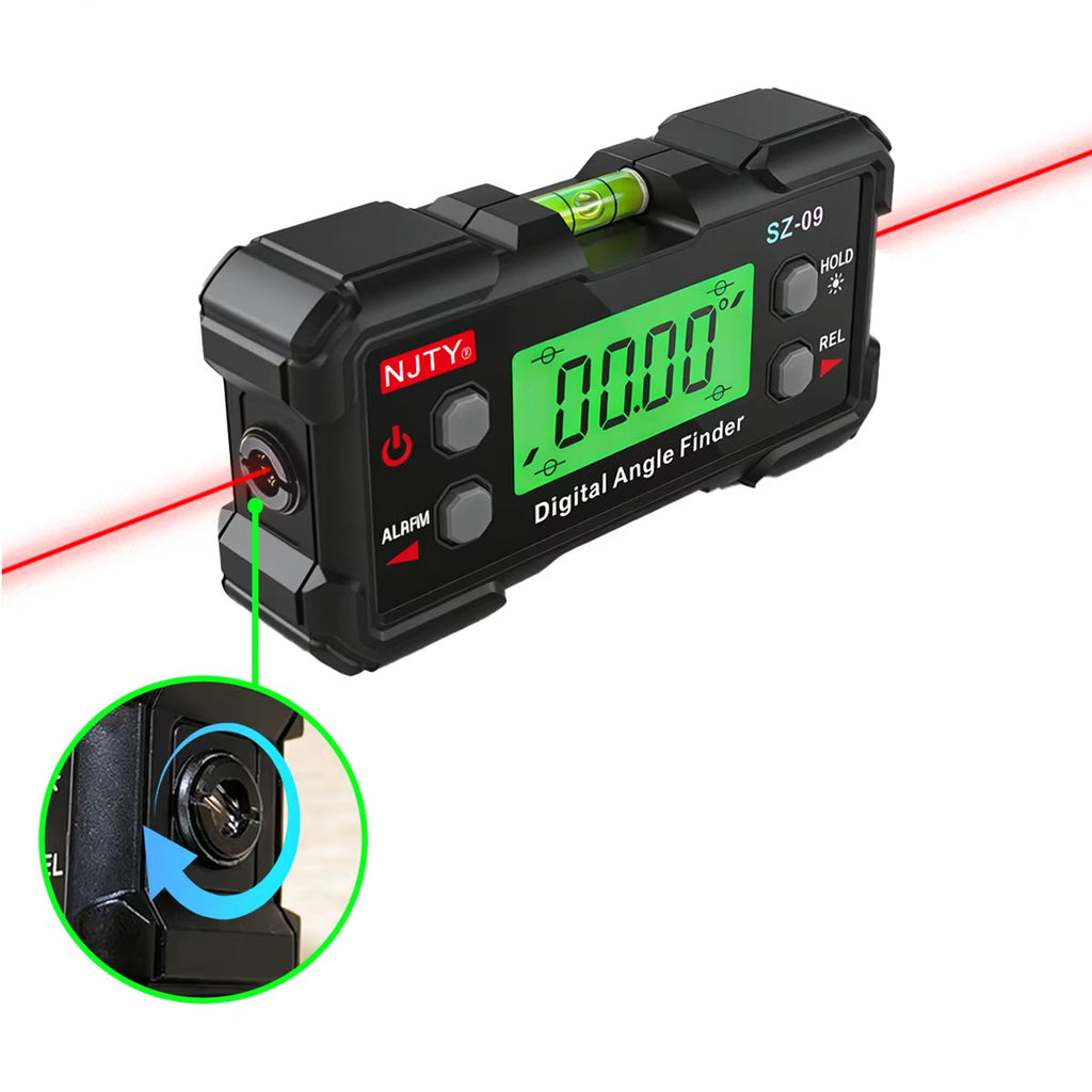 SZ-09 Digital Angle Finder Gauge with Dual Lasers, Magnetic Base, Backlit Flip Screen, USB-C, Relative Mode for DIY