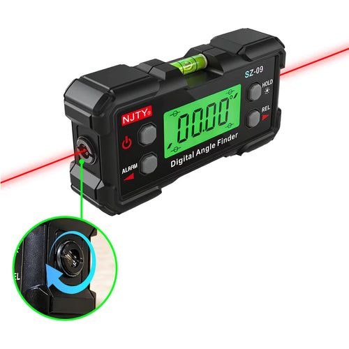 SZ-09 Digital Angle Finder Gauge with Dual Lasers, Magnetic Base, Backlit Flip Screen, USB-C, Relative Mode for DIY